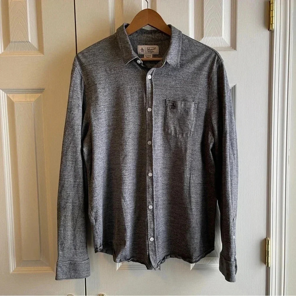 Penguin Munsingwear 100% Cotton Men’s Button Up Shirt Gray Long Sleeves Size XL - Picture 11 of 12